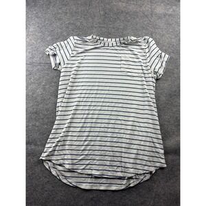 Albion Women's Size M Blue White Striped Preppy Minimal Capsule Pocket Tee Shirt